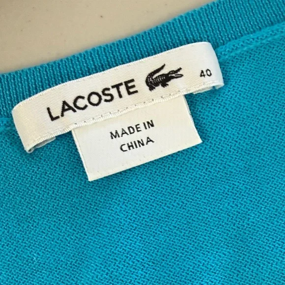 Lacoste V-Neck Sweater in Vibrant Turquoise - Picture 6 of 7